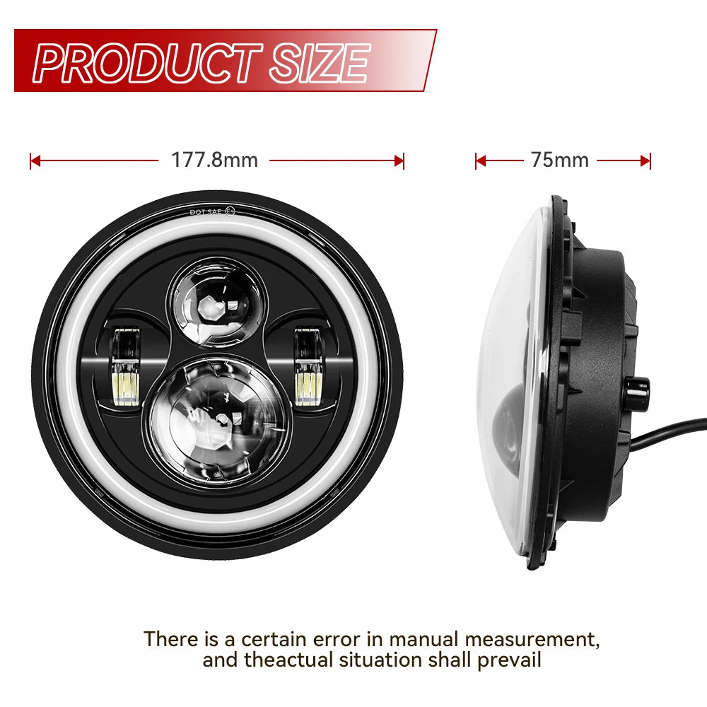 2PCS 7-Inch Round LED Headlights for Jeep Wrangler JK TJ, Hummer H1 H2