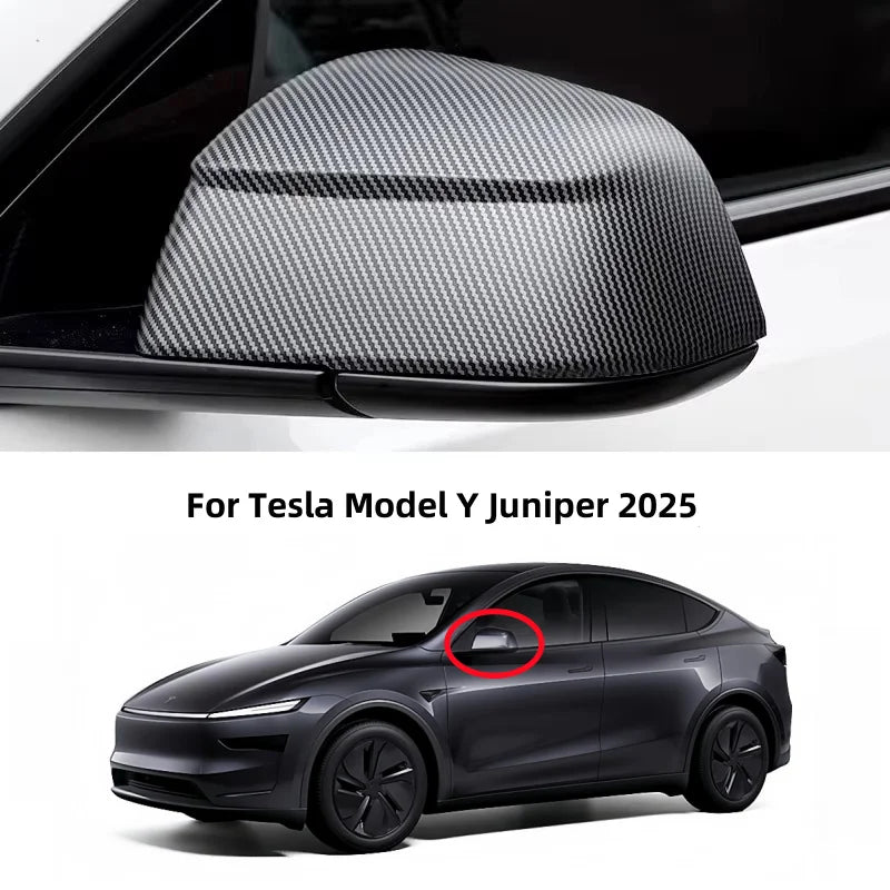 Side Mirror Covers ABS Black Carbon Print for Tesla Model Y Juniper 2025+