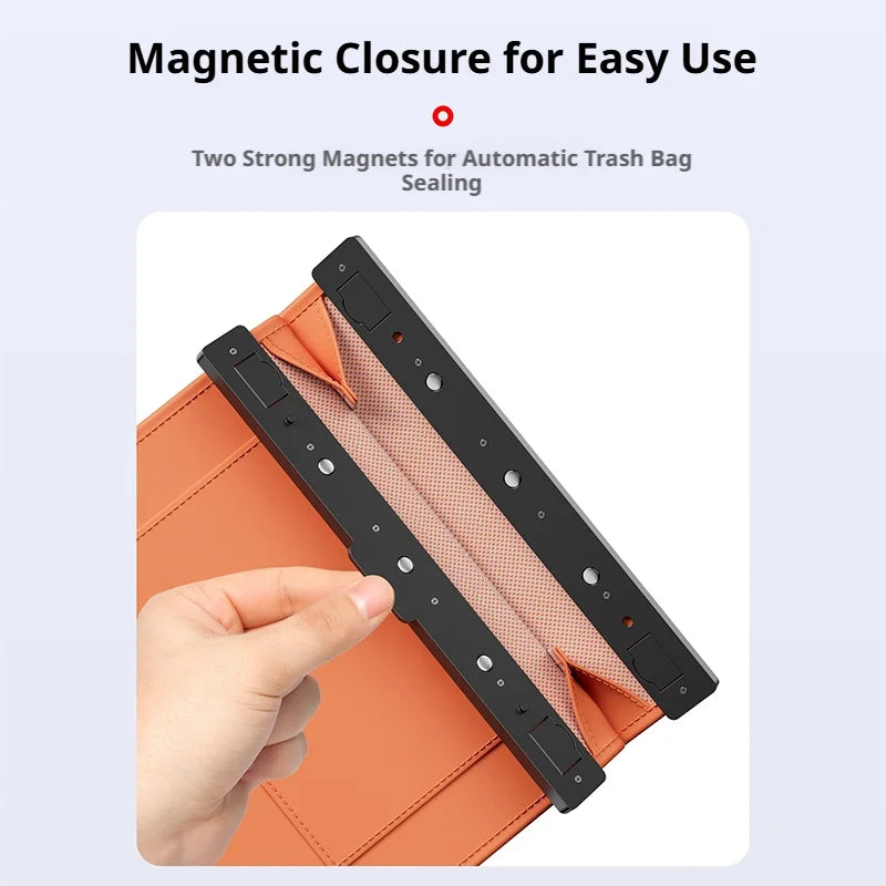 Leather Car Trash Can Magnetic Seat Back Hanging Storage Bag Organizer