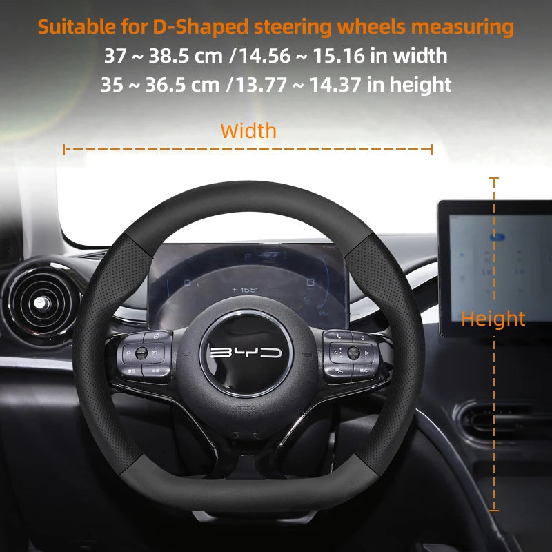 Leather Carbon Fiber Steering Wheel Cover for BYD Breathable Matte Universal Fit