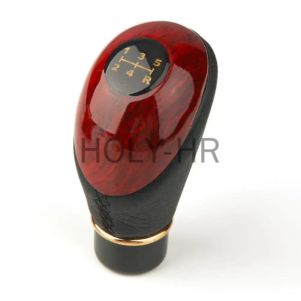 Universal 5-Speed Wood PU Leather Manual Gear Shift Knob Car Truck