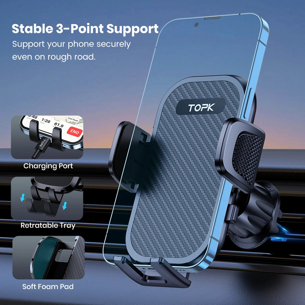 TOPK D42-G Car Phone Holder Metal Hook Air Vent Mount Universal All Phones