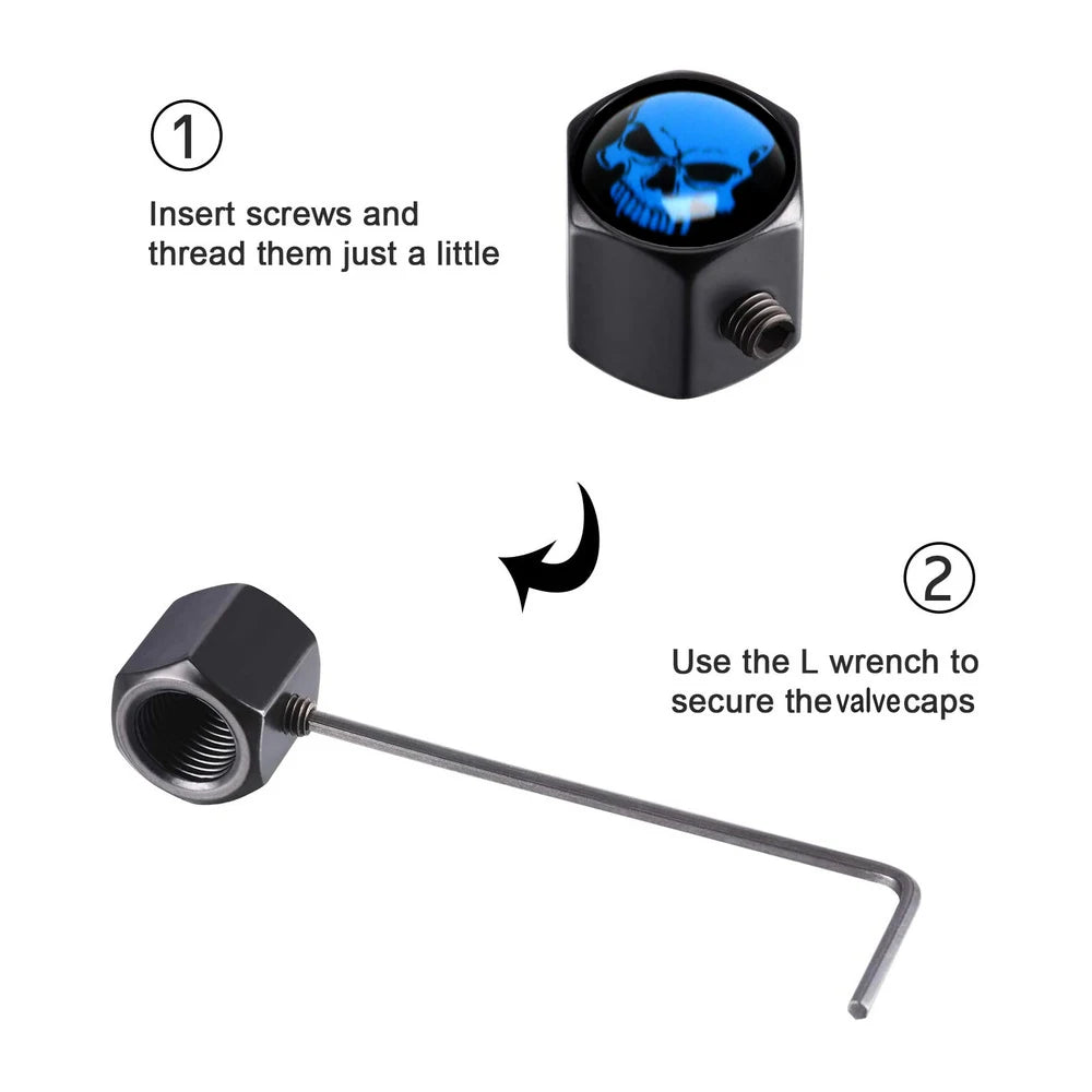 Skull Anti-Theft Tire Valve Stem Caps Locking Dustproof Valve Caps for Cars