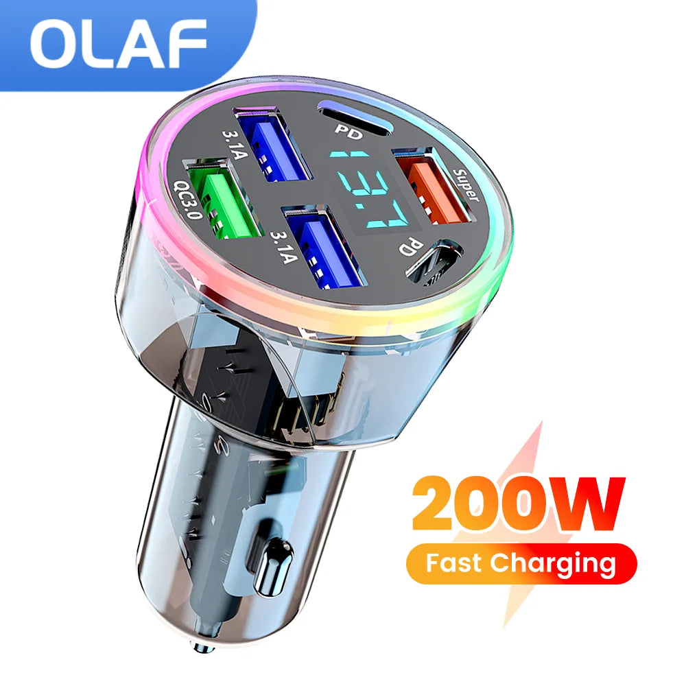 6 Port Car USB Charger 4 USB + 2 Type C PD QC3.0 Fast Charge Digital Display