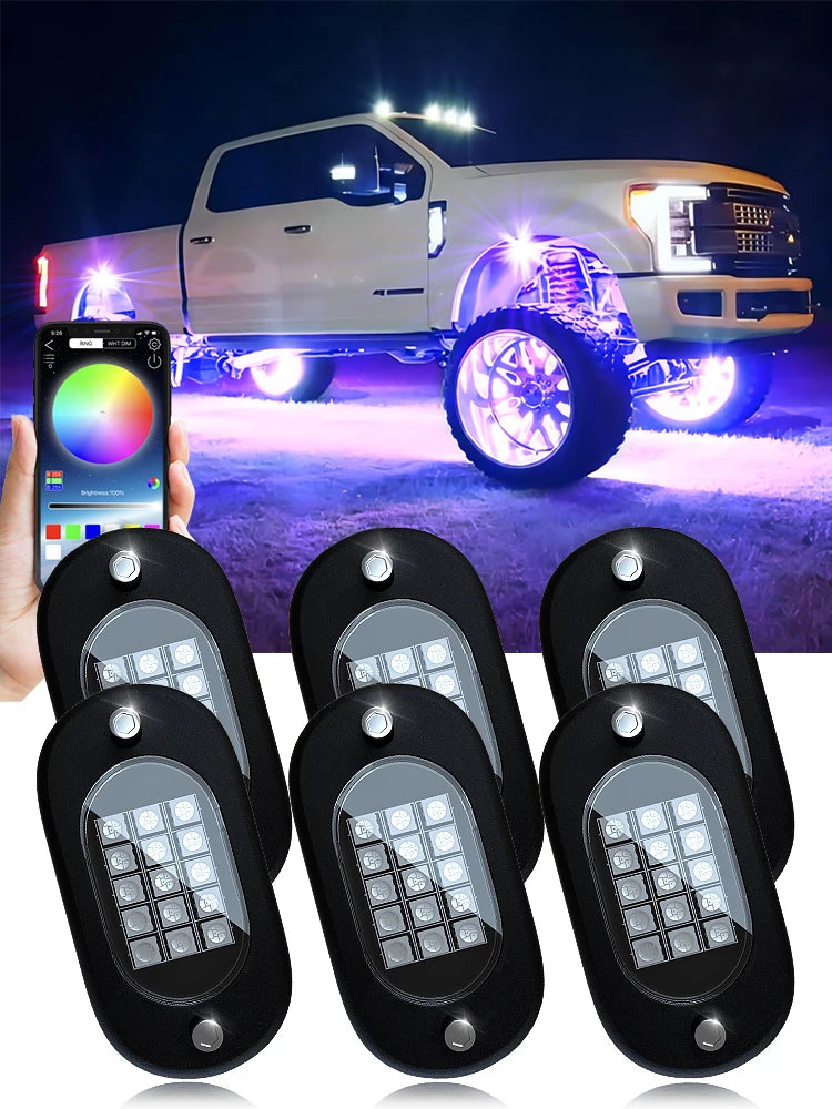 RGB LED Rock Lights 4-14 Pods APP Music Sync Underglow Chassis Lights