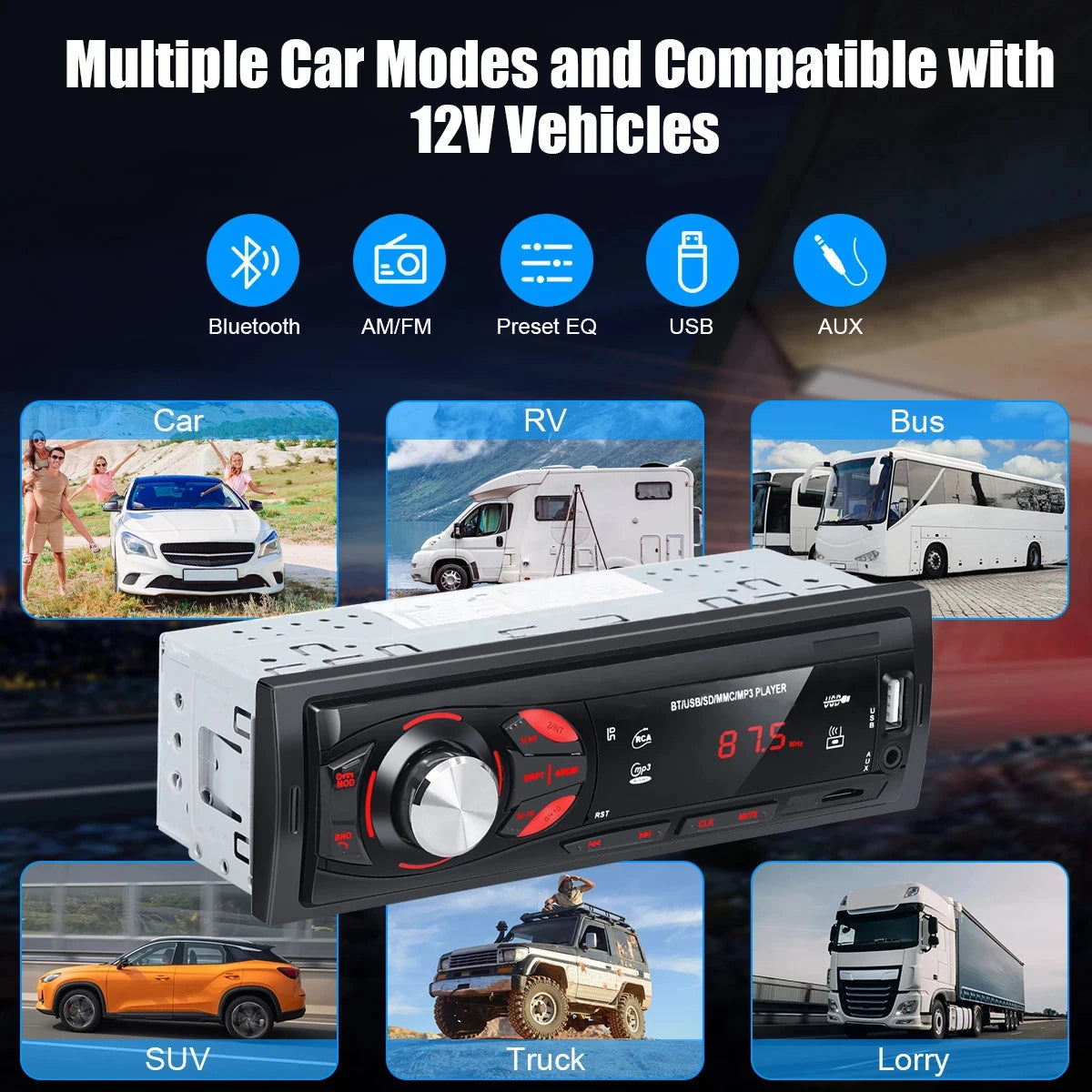 PHONEPACE Bluetooth Car Stereo 4x15W FM Radio MP3 USB SD AUX Hands Free