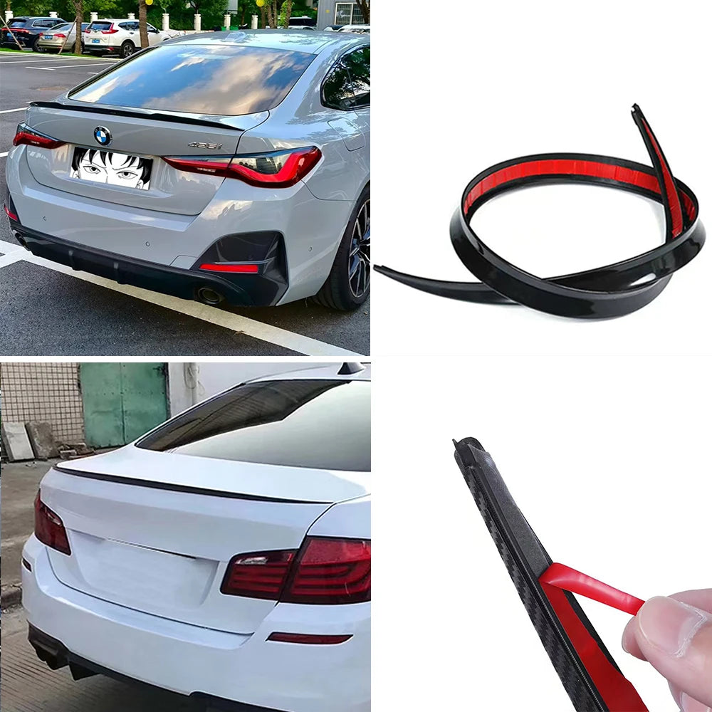Universal 1.2M Soft Rear Trunk Spoiler Lip 120cm Black ABS Rubber Roof Wing Trim