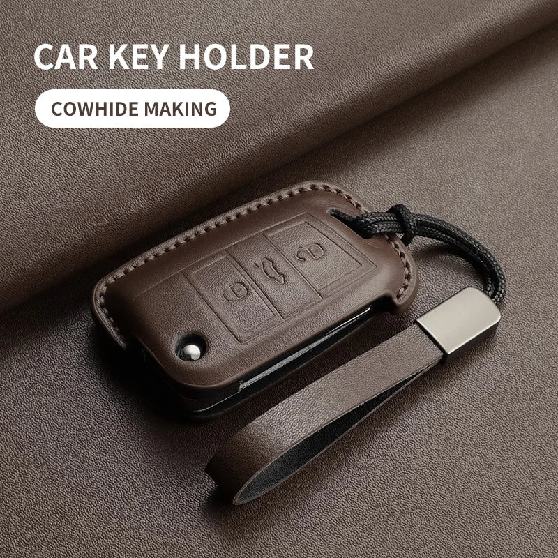 Leather Smart Key Case Cover for Volkswagen Polo, Golf 7 MK7, Tiguan Passat