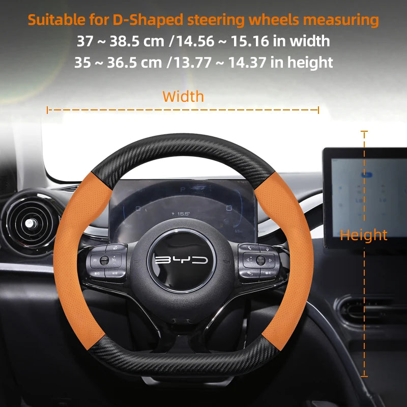 Leather Carbon Fiber Steering Wheel Cover for BYD Breathable Matte Universal Fit