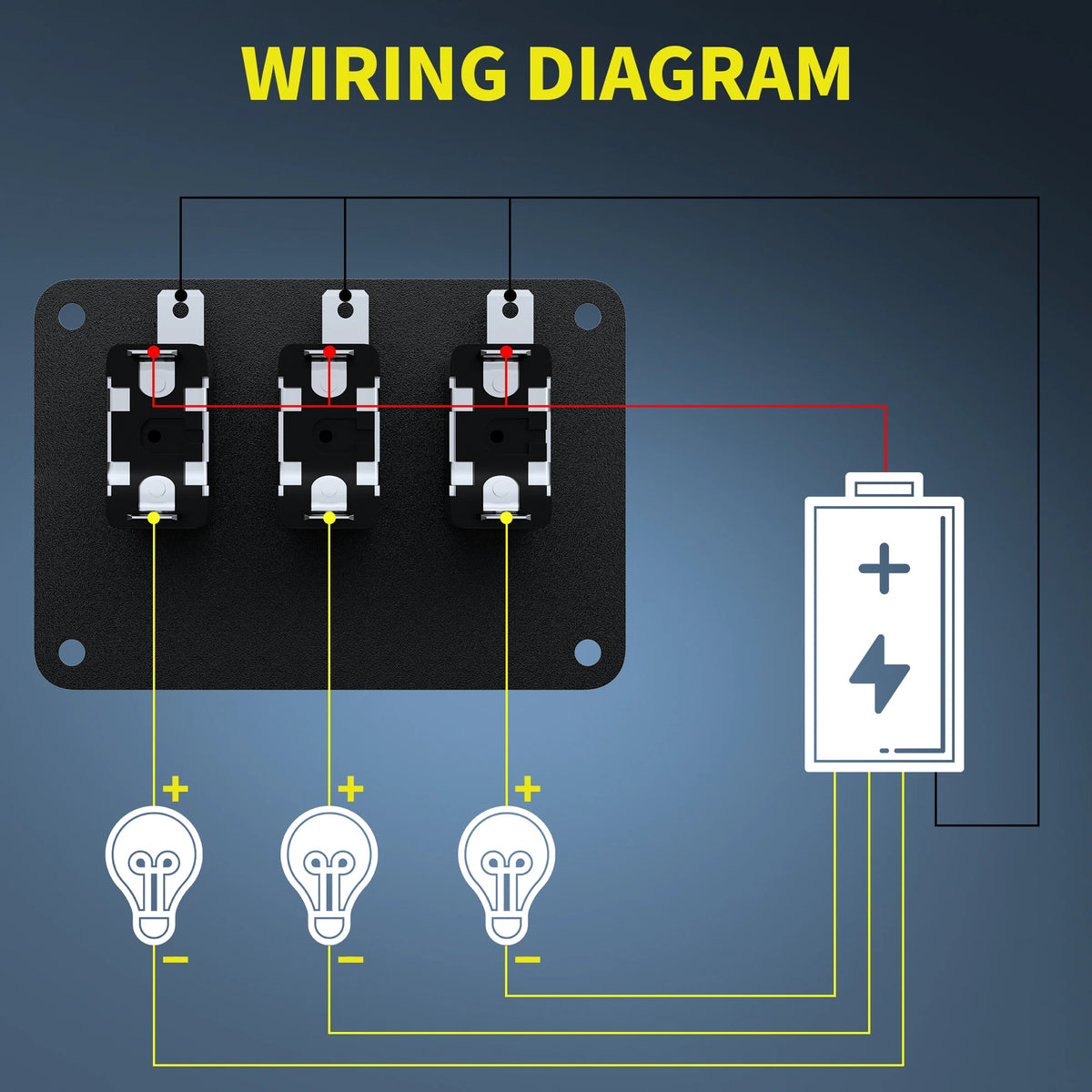 DaierTek 3 Gang Toggle Switch Panel 12V Racing Rocker LED Flip Cover SPST