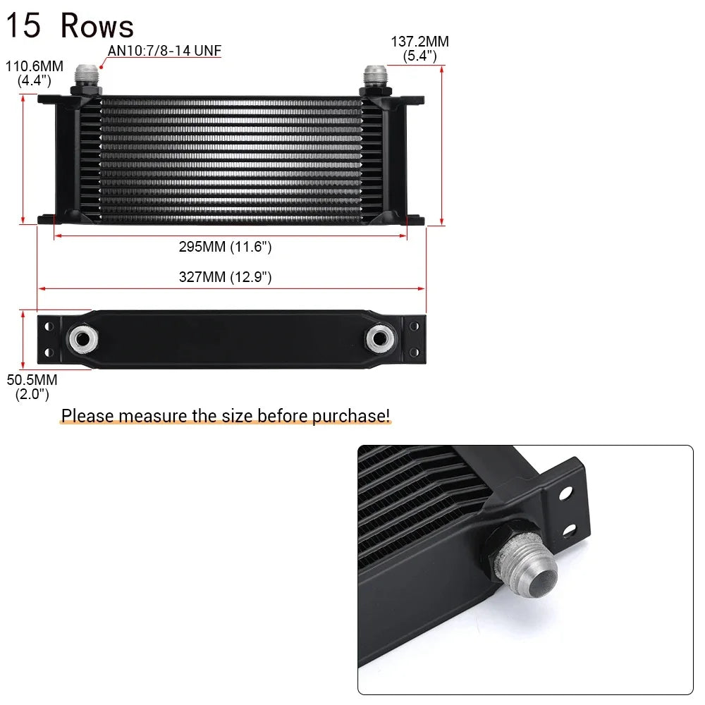 AN10 Aluminum Engine Oil Cooler 7-30 Row Universal Racing Radiator