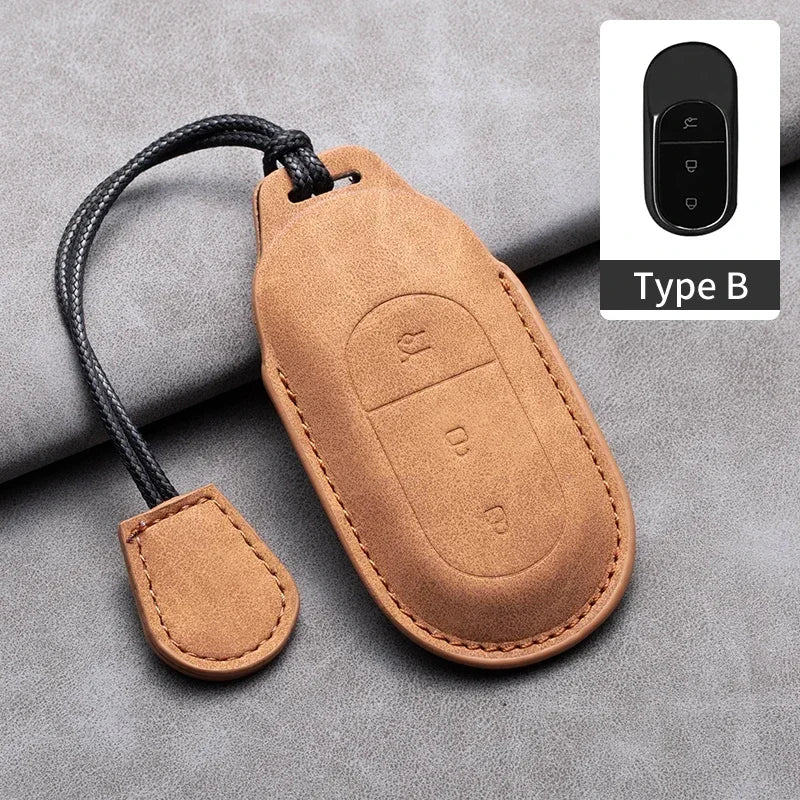 Leather Car Key Case with Keychain for Leapmotor T03, S01, C01 & C11 2023+