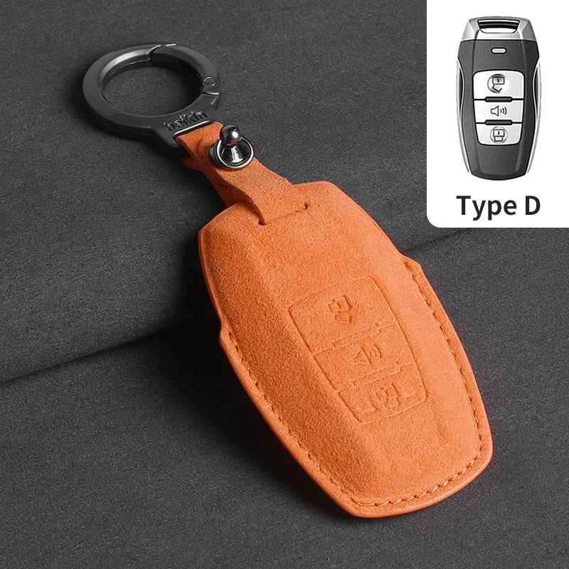 Suede Car Key Case Cover with Keychain for Great Wall Haval H6, Jolion