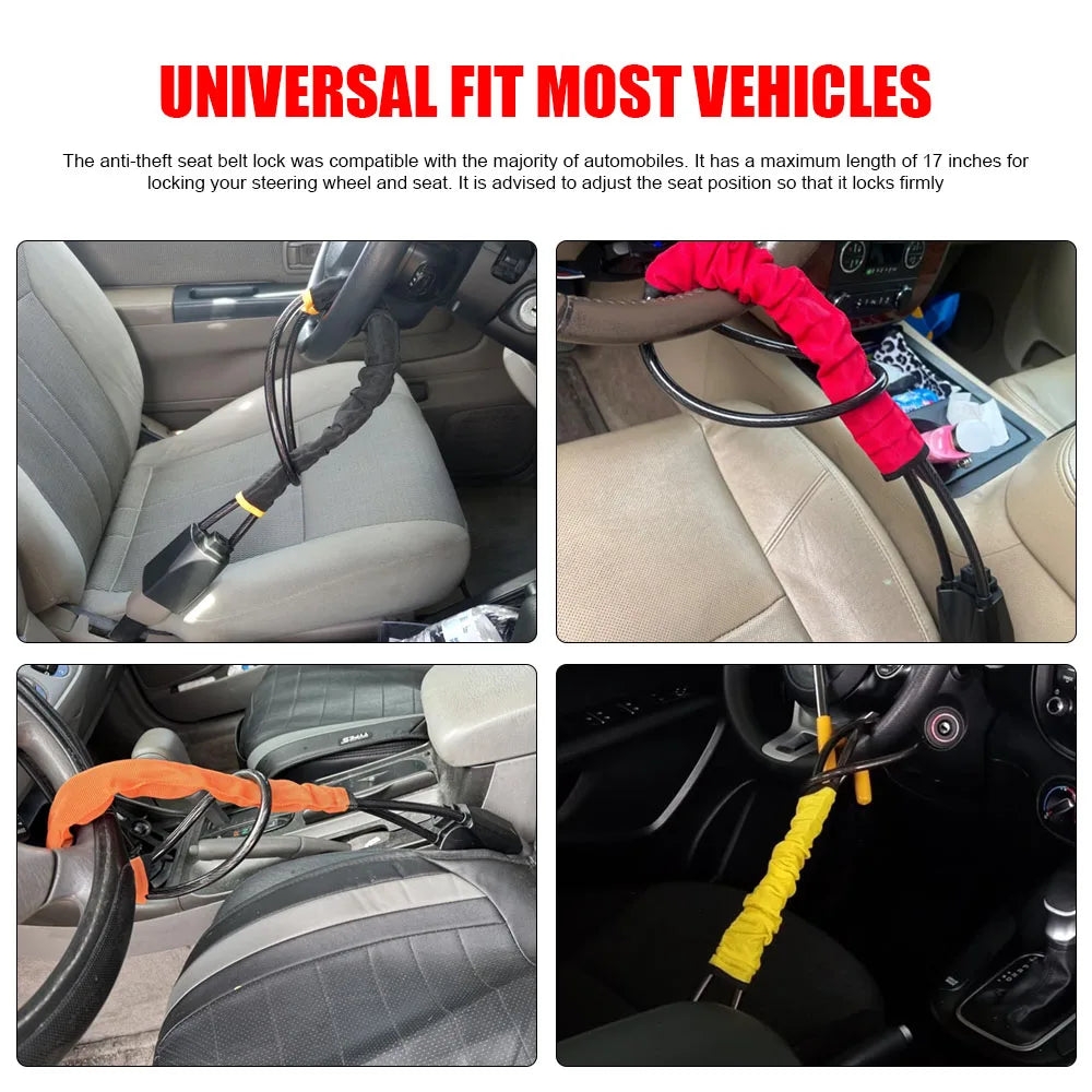 Universal Steering Wheel Lock Anti-Theft Device Steel Cable for Car SUV Truck RV