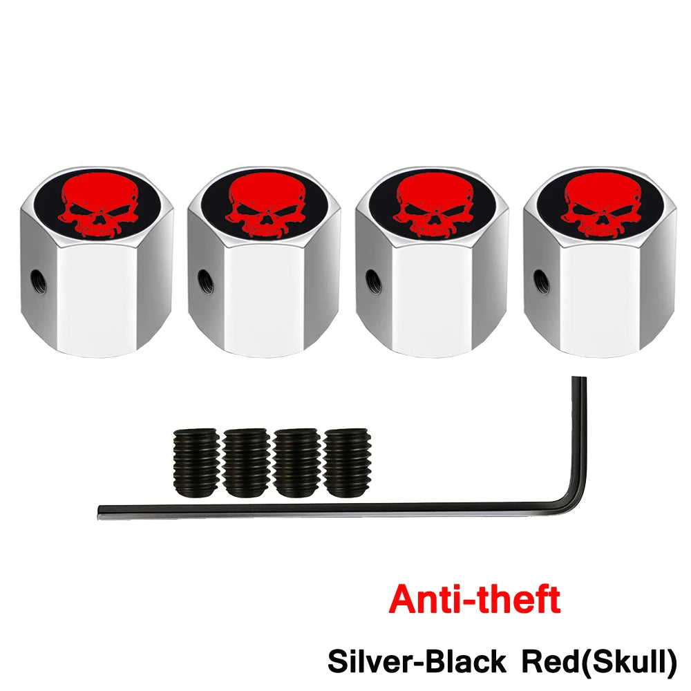 Skull Anti-Theft Tire Valve Stem Caps Locking Dustproof Valve Caps for Cars