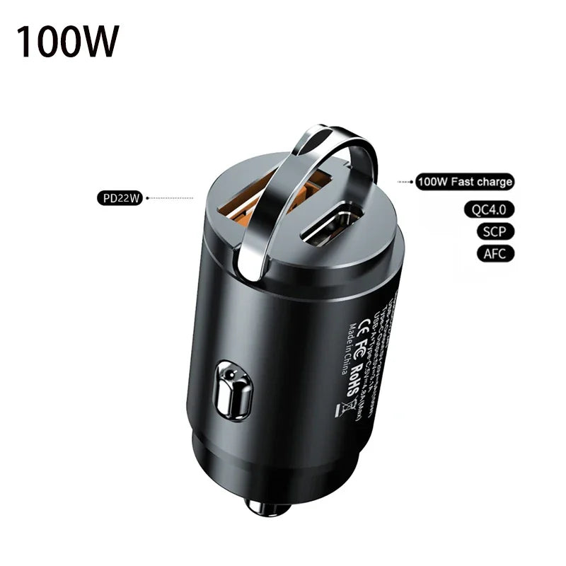 100W 200W QC3.0 PD Car Charger 2 Port USB-C 12-24V Fast Charging Adapter