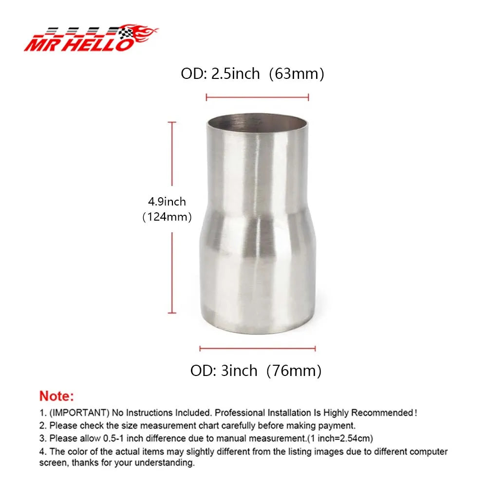 Universal Stainless Steel Exhaust Pipe Reducer Adapter 51 57 63 76mm Car Intake
