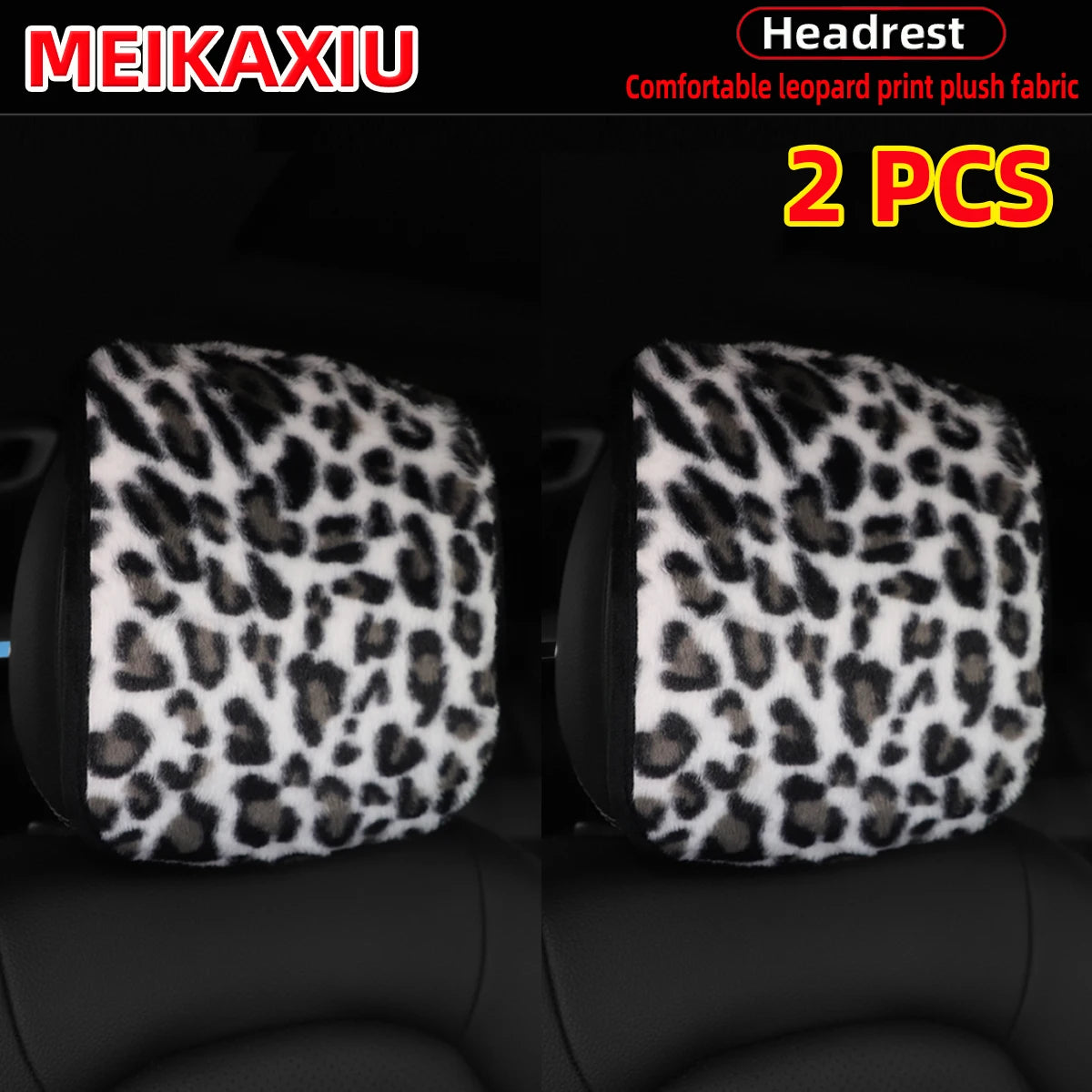 1PC/2PCSLeopard Print Faux Fur Car Headrest Cover Soft Plush Pillowcase