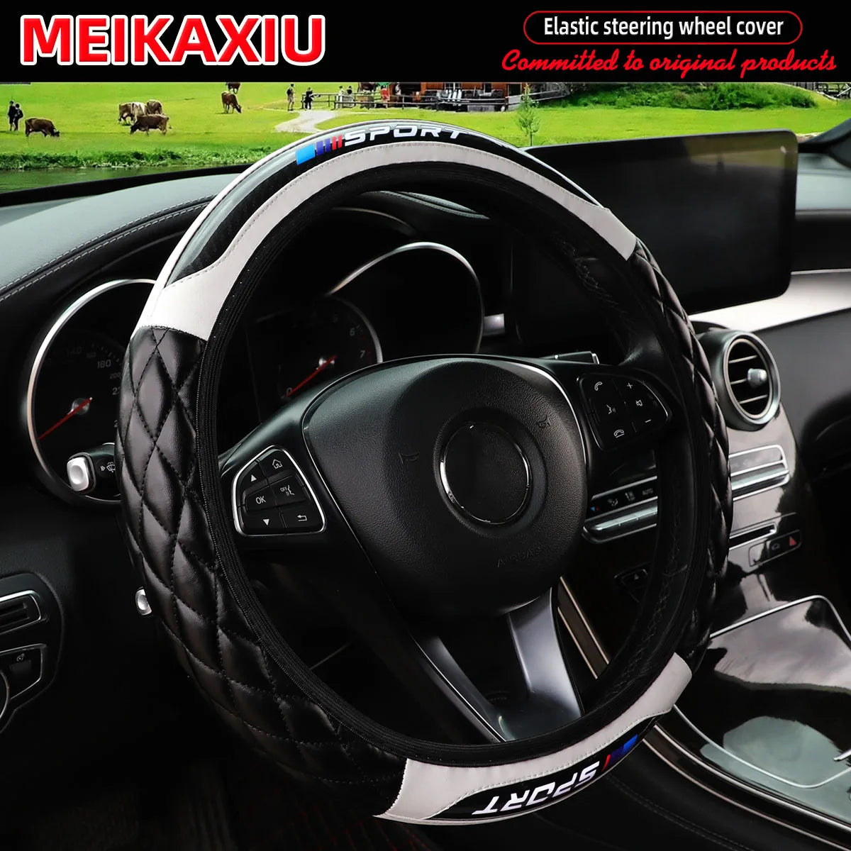 Crystal Carbon Fiber SPORT Steering Wheel Cover Universal Rimless Non-Slip