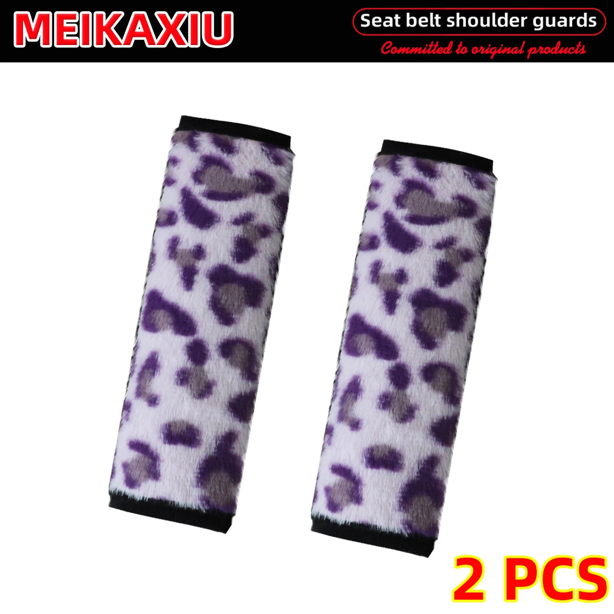 Leopard Print Plush Seat Belt Shoulder Pad Covers Soft Comfort Safety Belt Protectors
