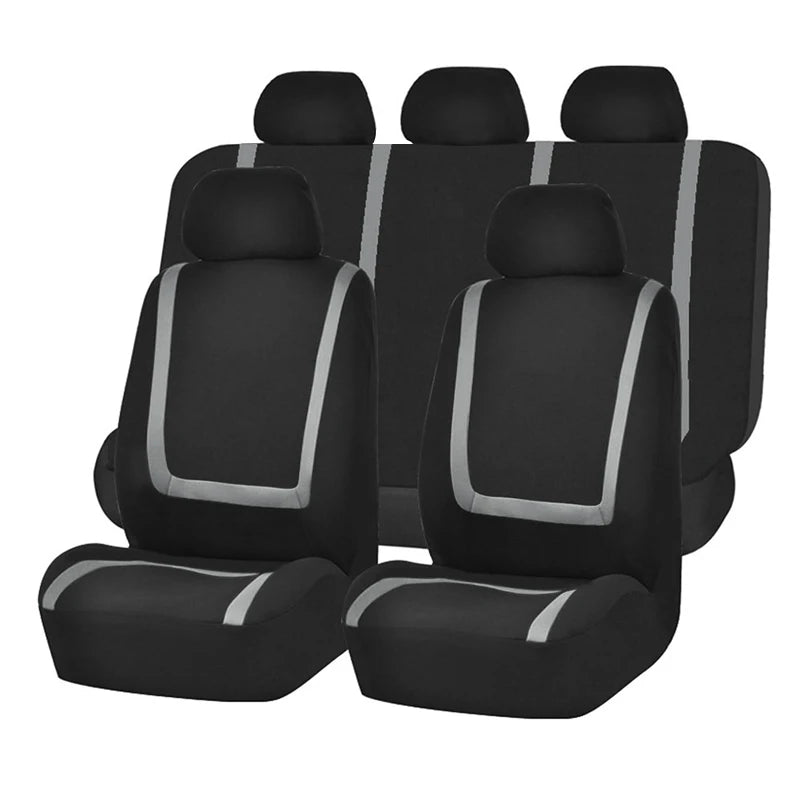 Universal Stripe Style Car Seat Covers Polyester Fabric & Leather 5-Seat Interior Set