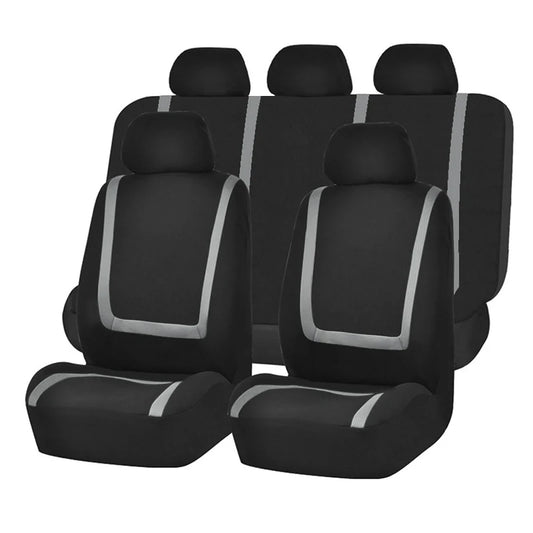Universal Stripe Style Car Seat Covers Polyester Fabric & Leather 5-Seat Interior Set