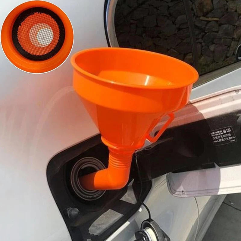 Car Motorcycle Fuel Funnel with Filter Handle for Gas Oil Refilling Tool