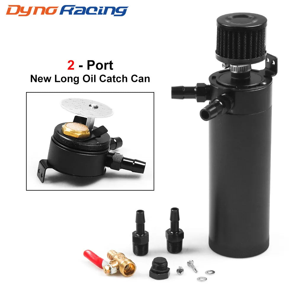 Universal Billet Aluminium Baffled Oil Catch Can 2 Port Breather Filter Black