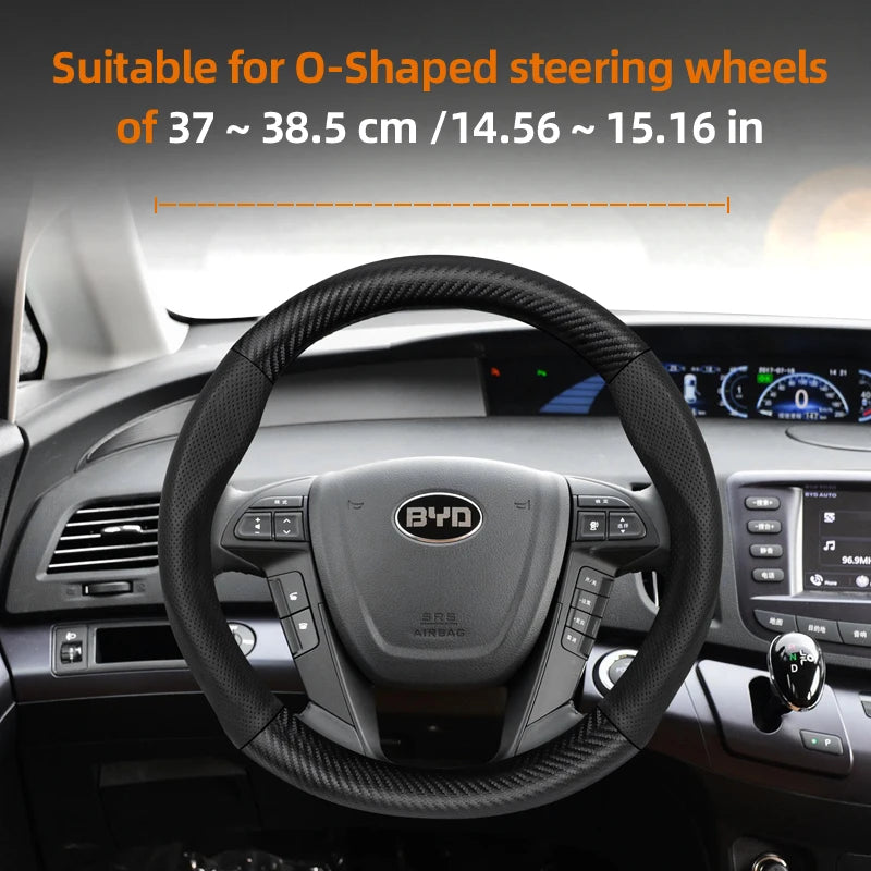 Leather Carbon Fiber Steering Wheel Cover for BYD Breathable Matte Universal Fit