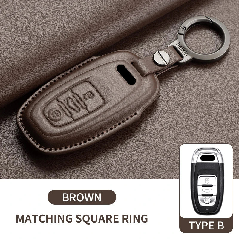 Leather Smart Key Case Cover with Keychain for Audi A4, A4L, A5, Q5 2016–2018