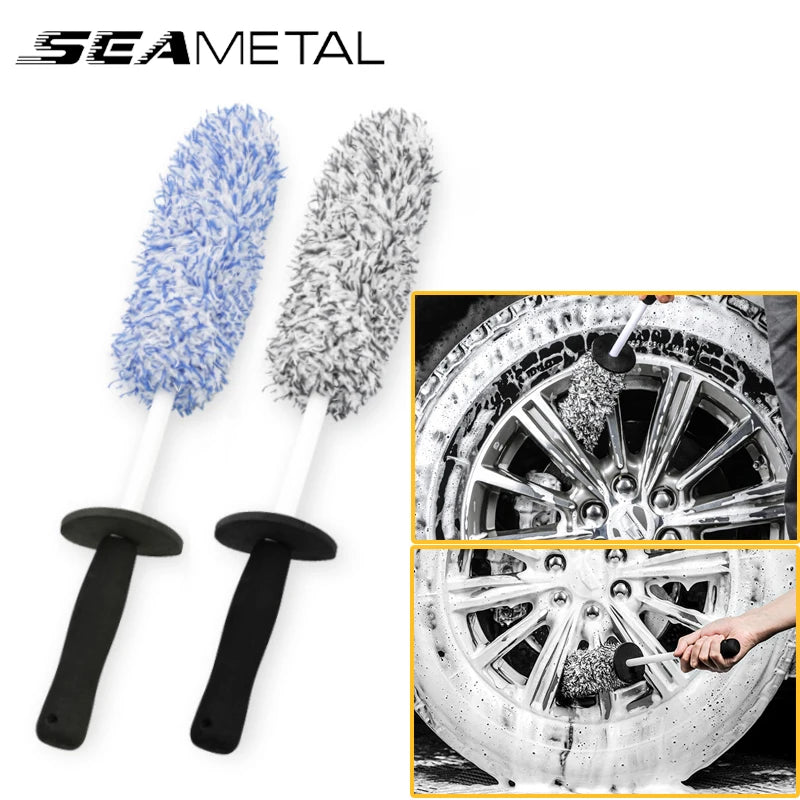 SEAMETAL Microfiber Wheel Brush Plush Rim Tire Cleaner Non Slip Handle