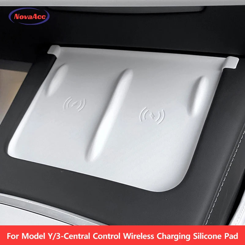 NovaAcc Silicone Wireless Charging Pad Non-Slip Phone Mat for Tesla 3 2021–2023