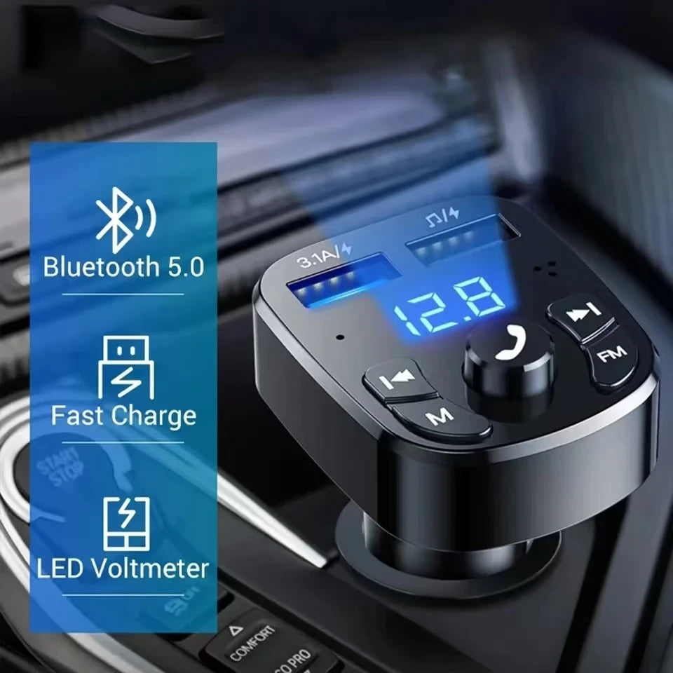 Bluetooth 5.0 FM Transmitter Car Kit MP3 Player Handsfree 2 USB Fast Charger
