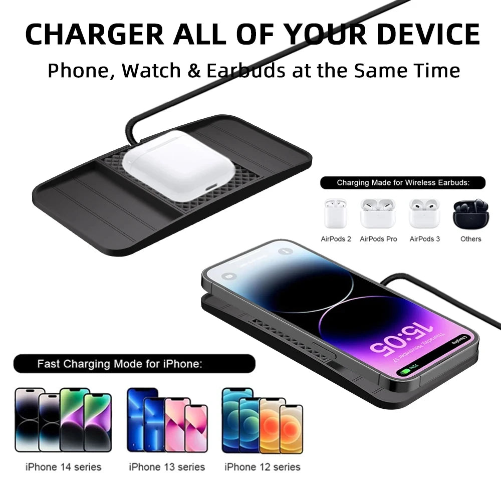 15W Fast Wireless Car Charger Pad Non-Slip Rubber Mat USB Powered Phone Pad