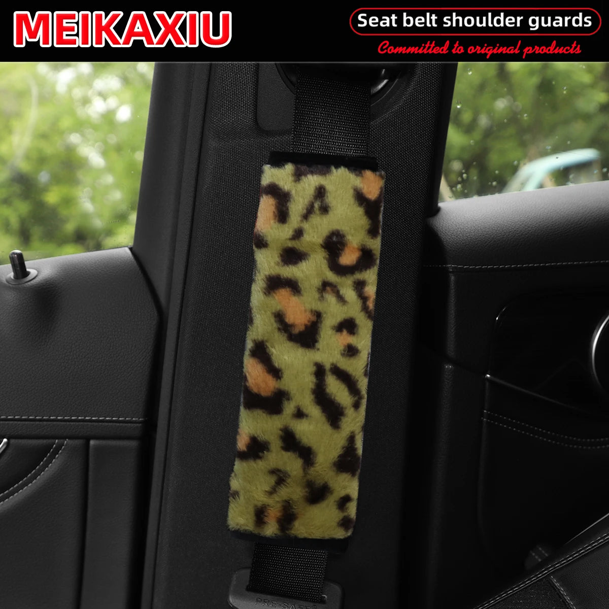 Leopard Print Plush Seat Belt Shoulder Pad Covers Soft Comfort Safety Belt Protectors