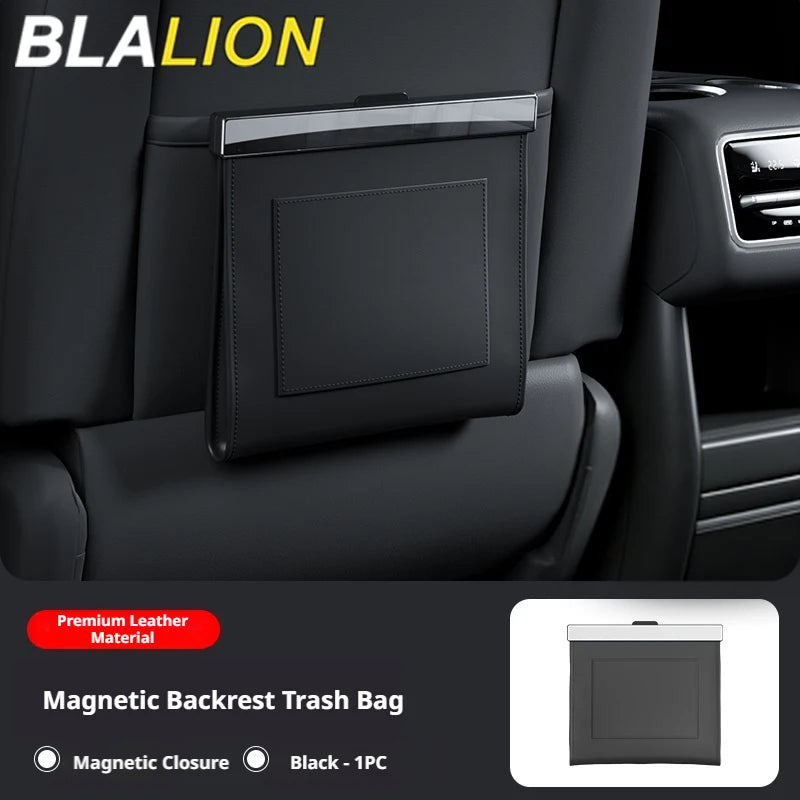 Leather Car Trash Can Magnetic Seat Back Hanging Storage Bag Organizer