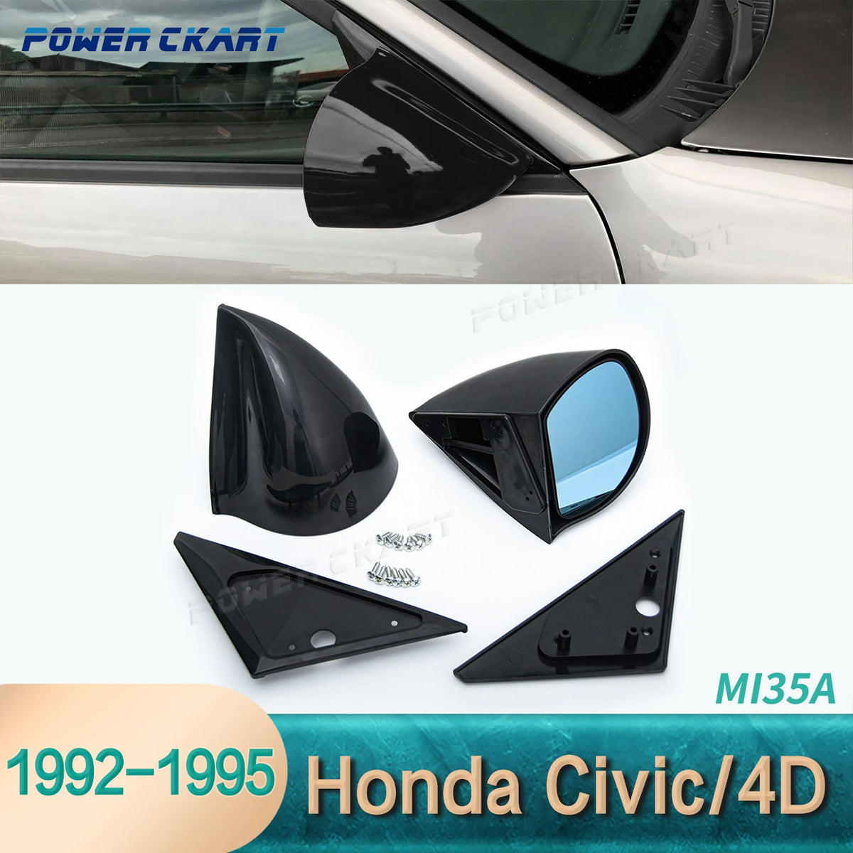 JDM Side Mirror Black Manual Adjust Rearview Mirror for Honda Civic Mitsubishi EVO