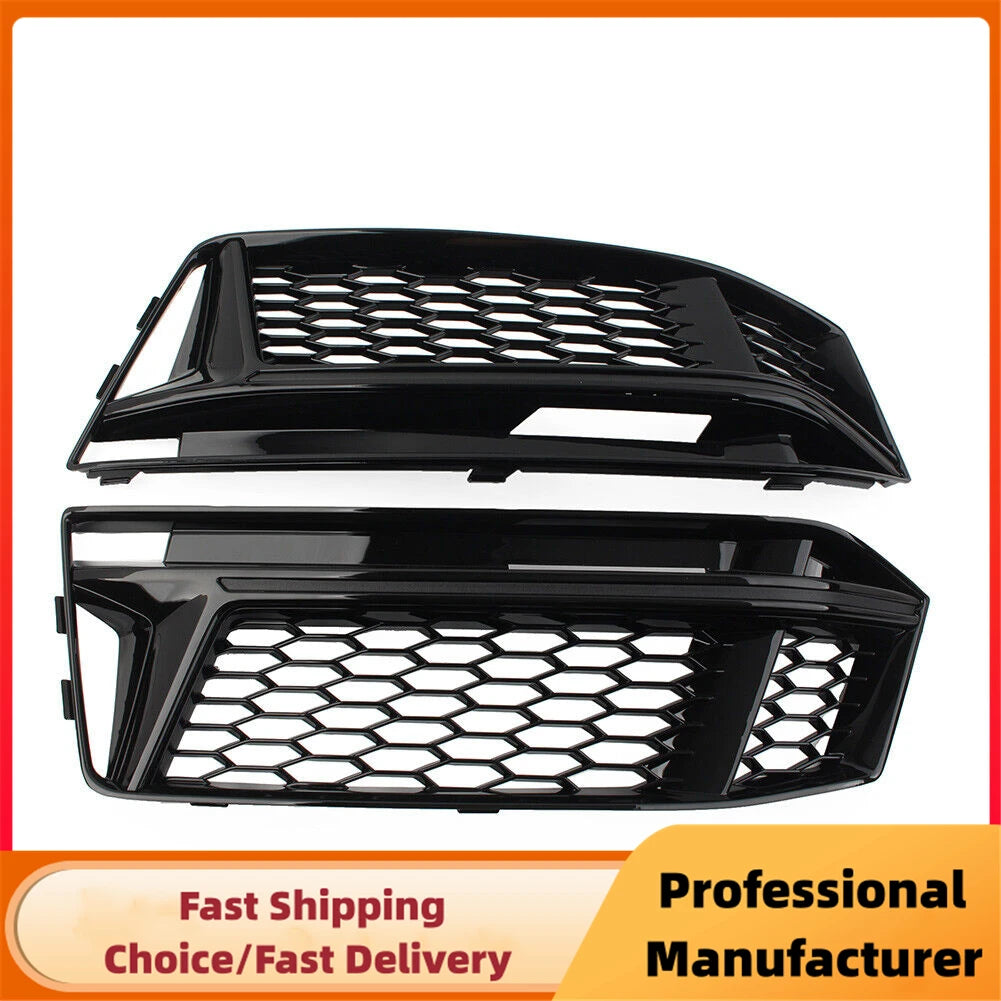Gloss Black Honeycomb Front Fog Light Grille Set for Audi A4 B9 S-Line 2016–2018