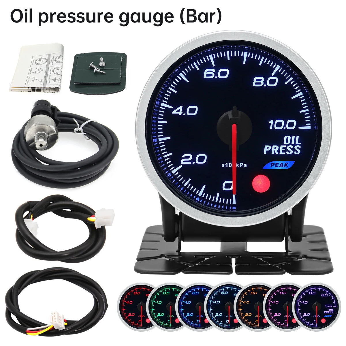 52mm 12V 8 Color Car Gauge Water Oil Temp Pressure EGT Boost Tachometer Meter