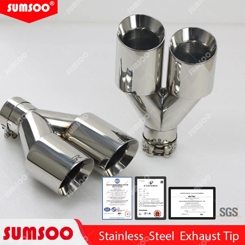 1Pcs Stainless Steel Dual Outlet Exhaust Tip Muffler Tailpipe Decoration