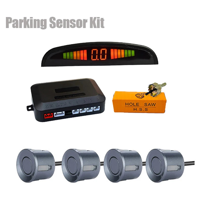 Car LED Parking Sensor Kit 4 Radar Sensors Digital Display Reverse Alarm System