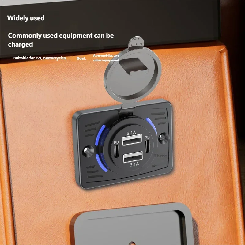 12V-24V Dual USB Car Charger Socket QC3.0 PD 3.1A 2.1A Panel Outlet RV