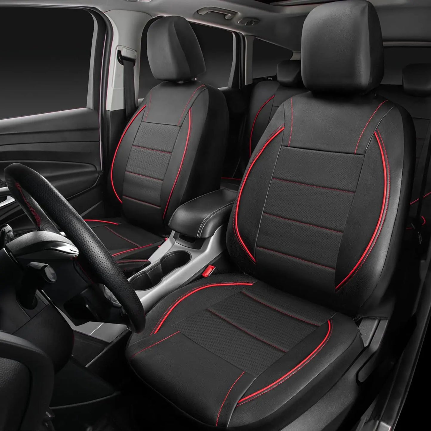 Universal Leather Car Seat Covers Set Breathable 5-Seat Interior Protector
