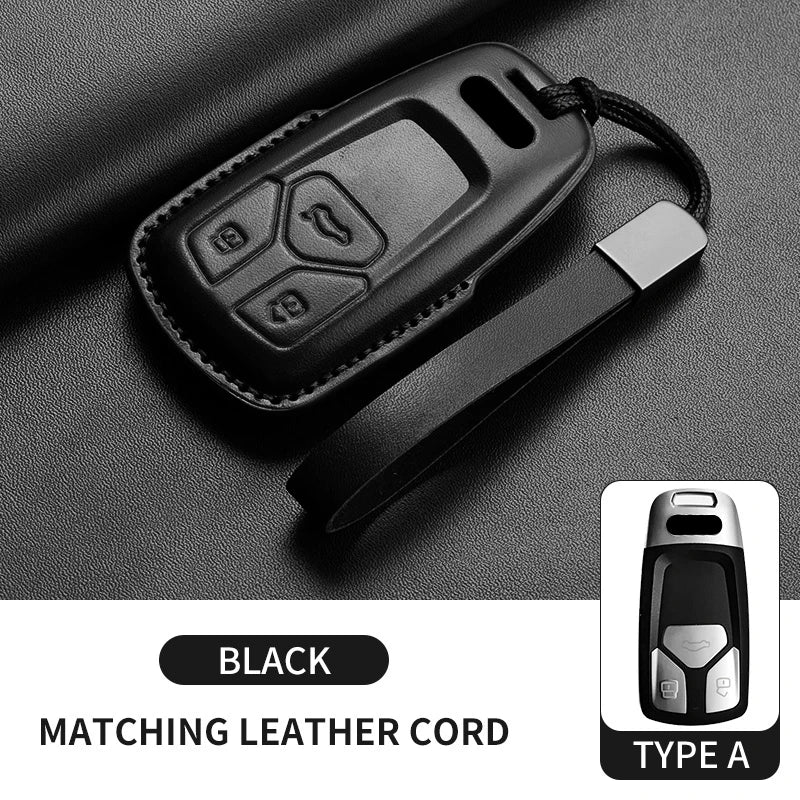 Leather Smart Key Case Cover with Keychain for Audi A4, A4L, A5, Q5 2016–2018