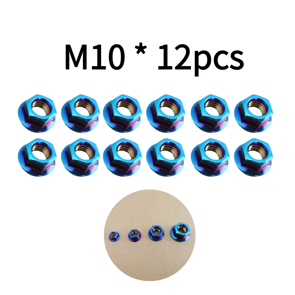 12PCS Stainless Steel Flange Lock Nuts M5 M6 M8 M10 Blue Motorcycle Fasteners