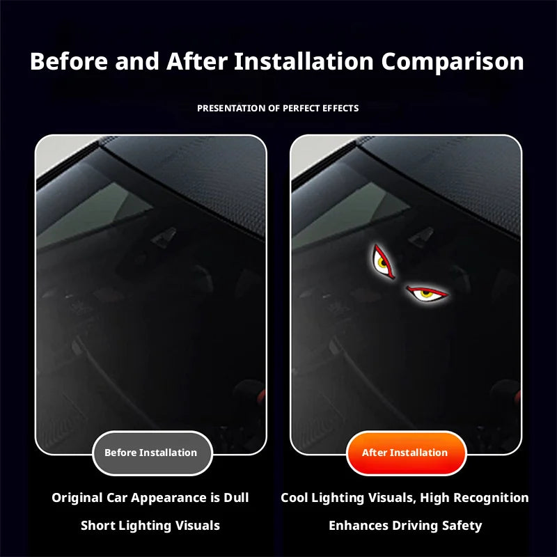 Solar Powered Car Red Yellow Eyes Neon Lamp Interior Decoration Window