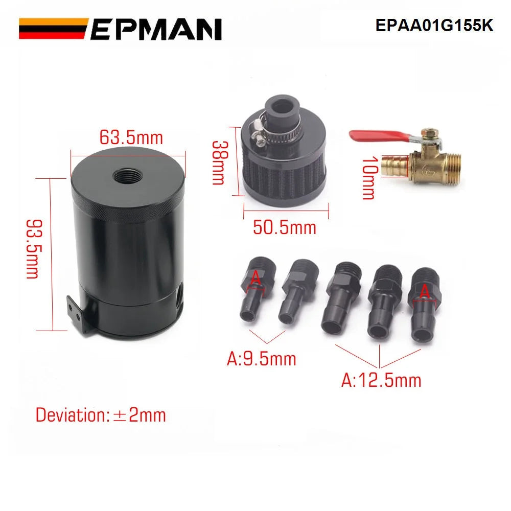 EPMAN Baffled Oil Catch Can 350ml Aluminum 2 Port Tank with Drain Valve