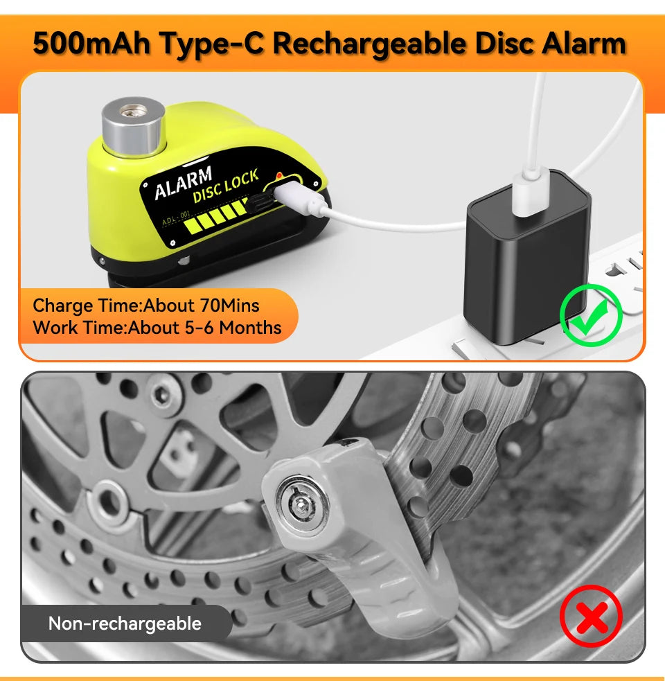 Motorcycle Alarm Disc Brake Lock 120dB Anti Theft Wheel Lock Scooter Bicycle
