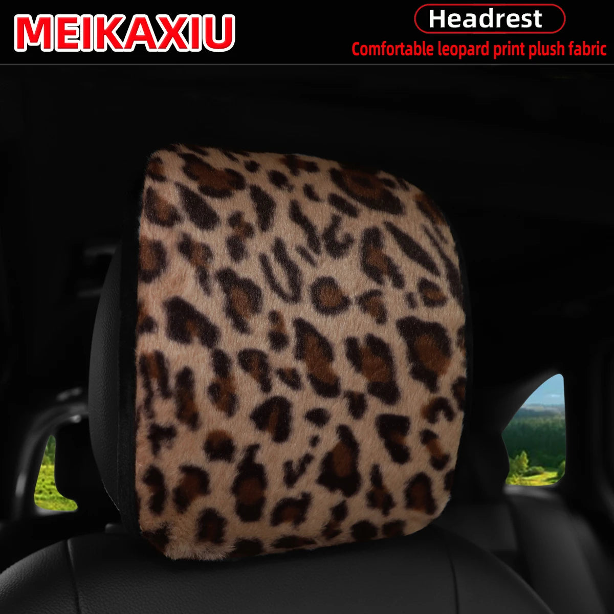 1PC/2PCSLeopard Print Faux Fur Car Headrest Cover Soft Plush Pillowcase