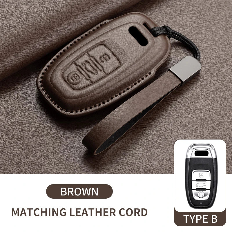 Leather Smart Key Case Cover with Keychain for Audi A4, A4L, A5, Q5 2016–2018